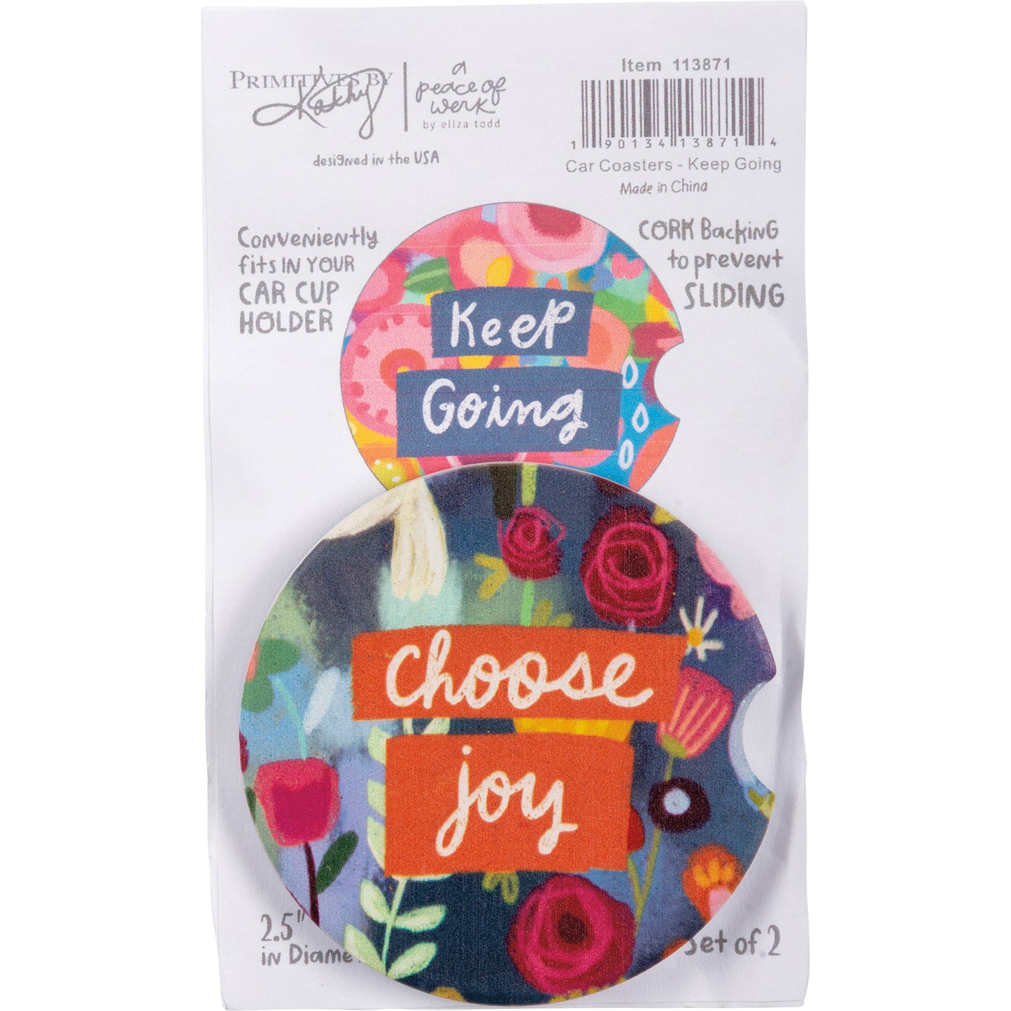 Keep Going + Choose Joy Car Coaster Set