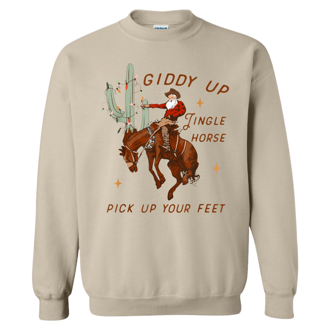 Giddy Up Jingle Horse Santa Crewneck Sweatshirt