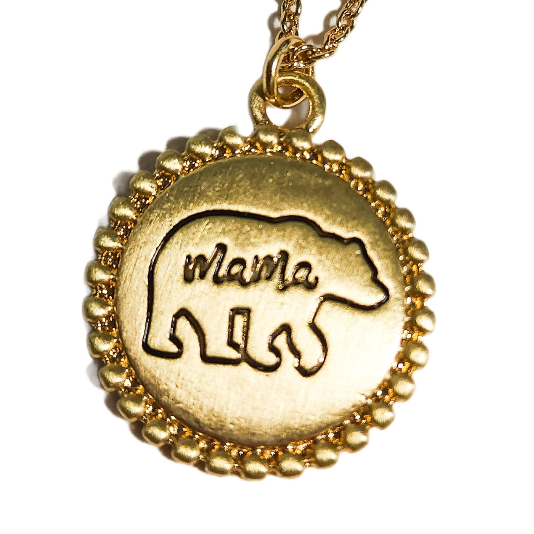Gold Mama Bear Pendant Necklace