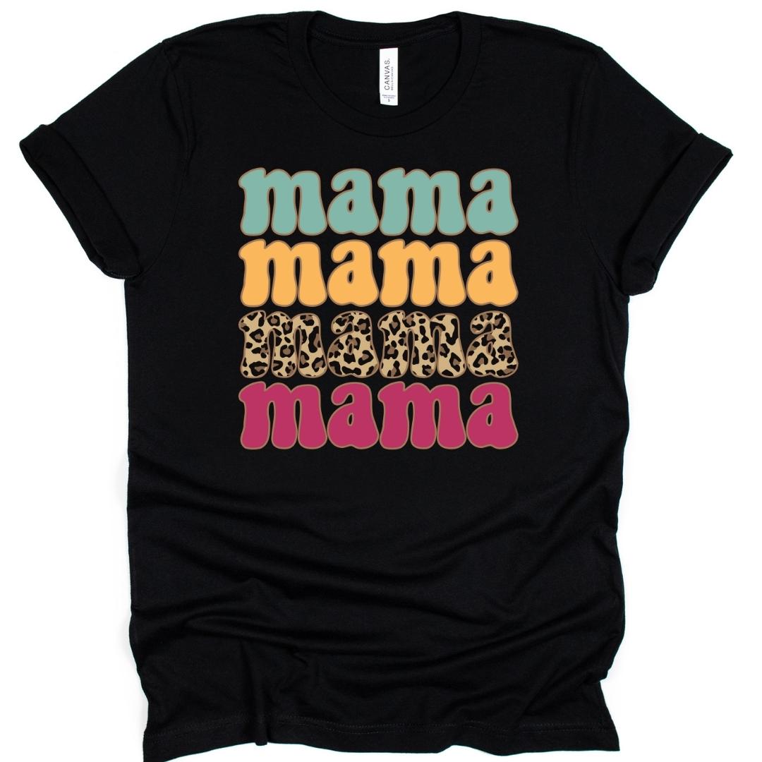 Mama Patterned Leopard Accent T-Shirt
