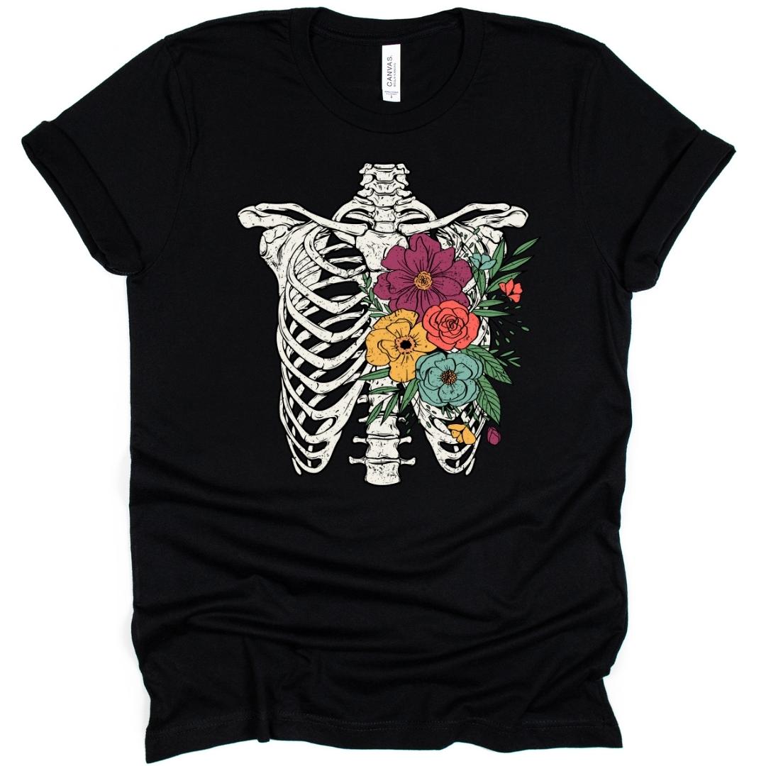 Floral Rib Cage Adult T-Shirt